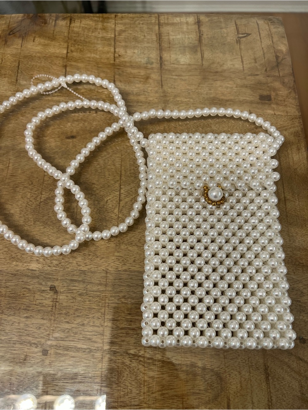 Pearl & Gold Beaded Crossbody Bag purse
